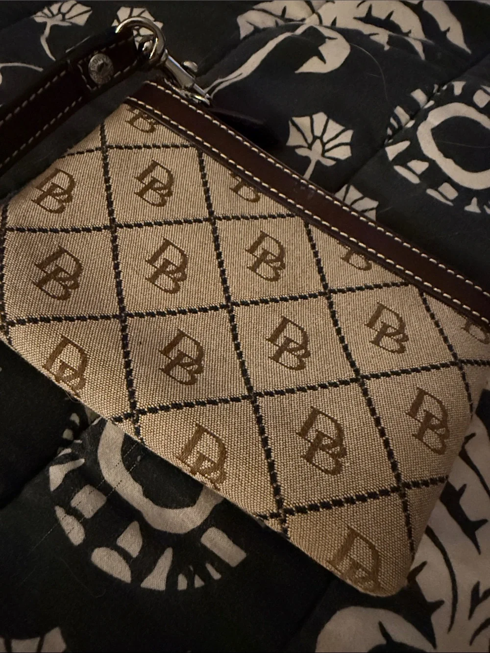 Dooney & Bourke Beige and Brown Monogram Wristlet